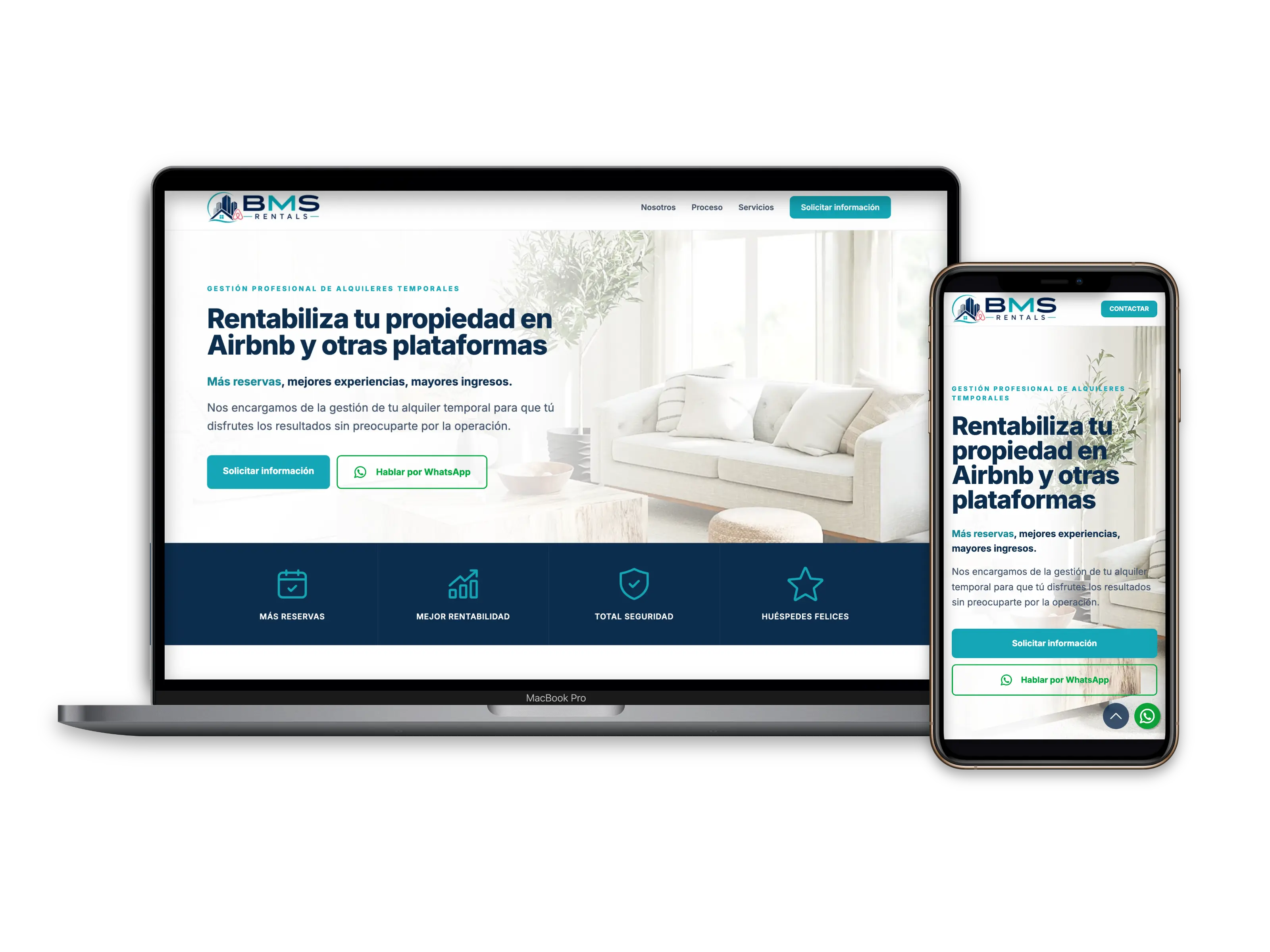 Página web de BMS Rentals para gestión de alquileres temporales